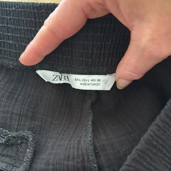 Zara Midnight Black Textured Flared Trousers. Size L. - Picture 2 of 6